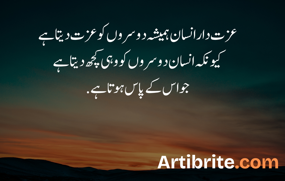عزت دار انسان ہمیشہ دوسروں کو عزت دیتا ہےکیونکہ انسان دوسروں کو وہی کچھ دیتا ہے جو اس کے پاس ہوتا ہے.